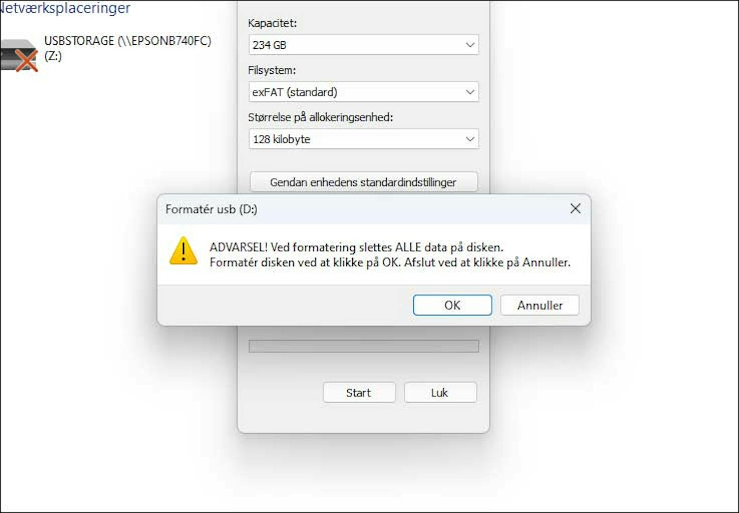 Trin 3: Når du formaterer din harddisk fjerner du alt, der ligger på drevet.